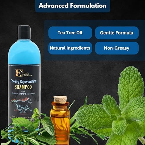 E3 Cooling & Rejuvenating Horse Shampoo - 32 Oz | Soothing Relief for Horses & Pets Luxurious Cleanse with Soothing Cooling Effect