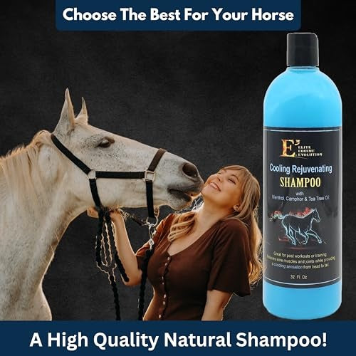 E3 Cooling & Rejuvenating Horse Shampoo - 32 Oz | Soothing Relief for Horses & Pets Luxurious Cleanse with Soothing Cooling Effect