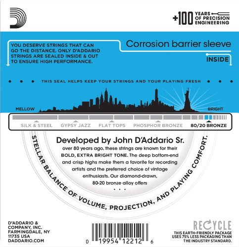 D Addario EJ11 80/20 Bronze Acoustic Guitar Strings  Light  12-53