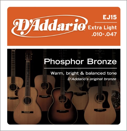 D Addario EJ15 Phosphor Bronze Acoustic Guitar Strings  Extra Light  10-47