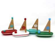Jack Rabbit Creations Wooden Boats - Set of 4: White, Green, Red and Blue