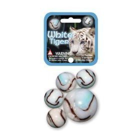 25 Glass Marbles WHITE TIGER Brown/Blue Game Pack Iridescent Shooter Swirl
