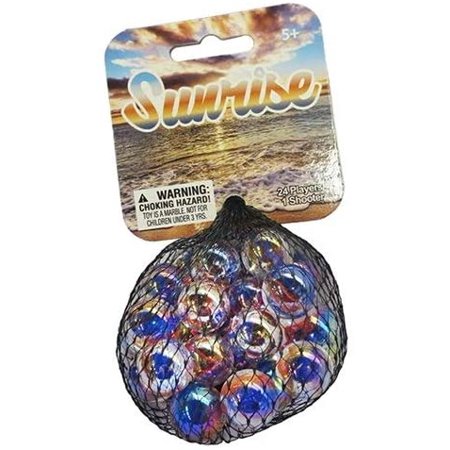 25 Marbles SUNRISE Red/Blue Vanes Clear Glass Game Pack Vtg Style Shooter
