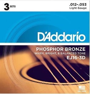 D Addario EJ16 Phosphor Bronze Acoustic Guitar Strings  Light  12-53