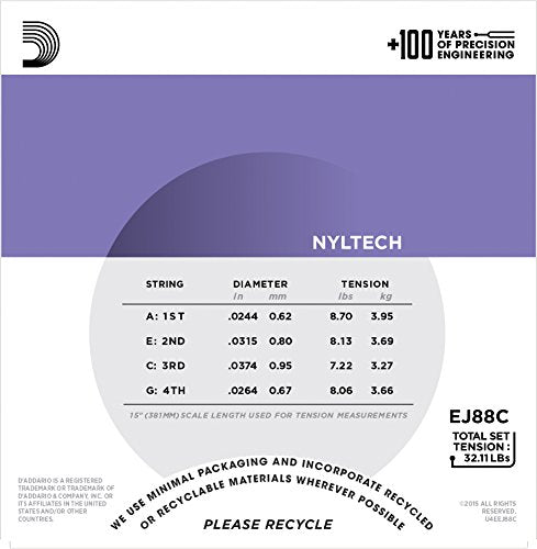 D Addario EJ88C Nyltech Ukulele Strings  Concert