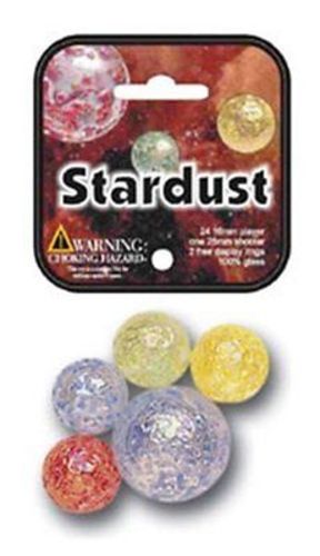Mega Marble- 25 Marbles -24 Collectible Marbles 1 Shooter  Net Bag- Stardust