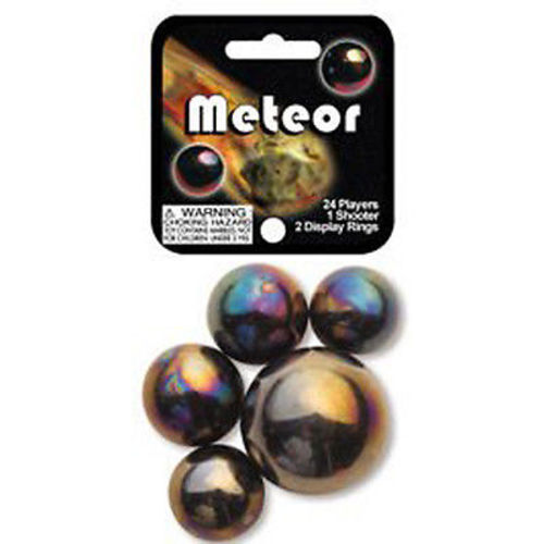 Mega Marble- 25 Marbles -24 Collectible Marbles 1 Shooter  Net Bag- Meteor
