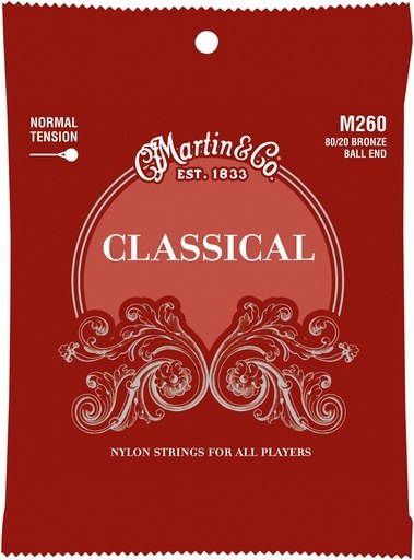 Martin Classical M260 80/20 Bronze Ball End Acoustic Guitar Nylon Strings  Normal Tension