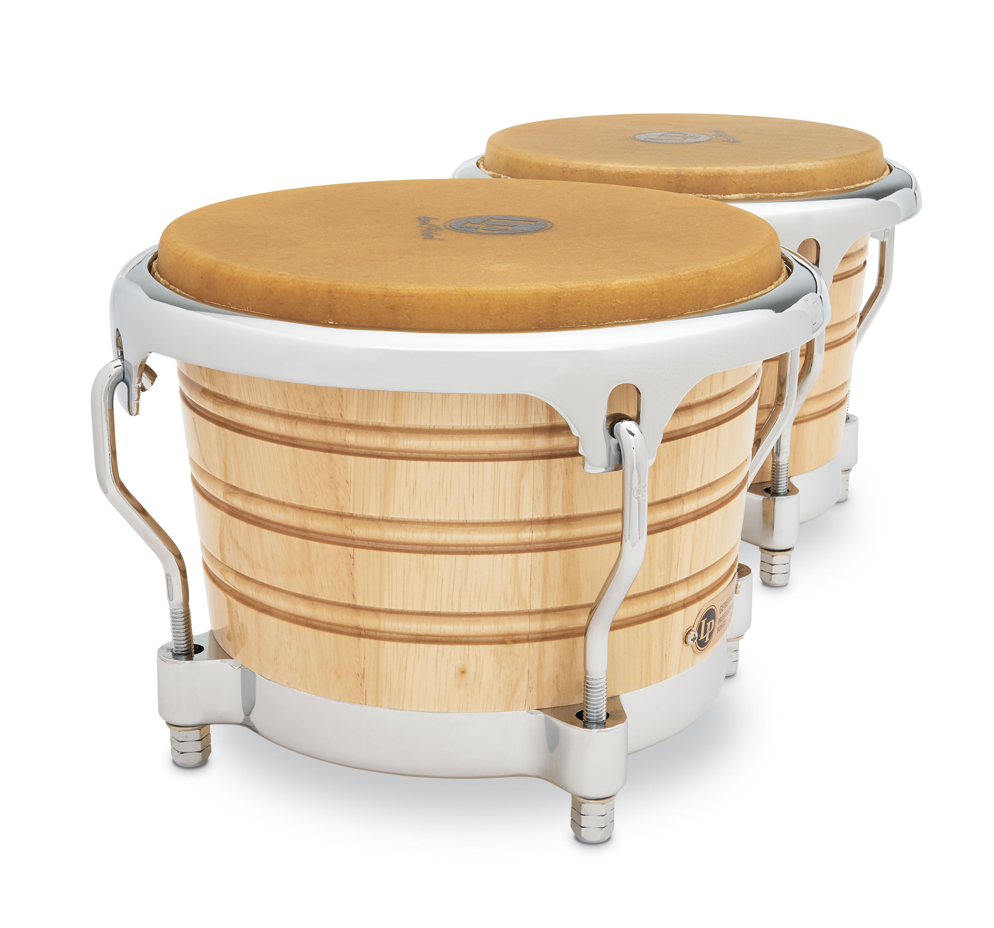 Latin Percussion LP201AX-2 7-1/4" and 8-5/8" Bongos - Natural with Chrome Hardware Natural